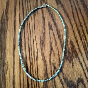 Hubei Turquoise Natural Tiny Beads 18"long 3mm Necklace Sterling Silver